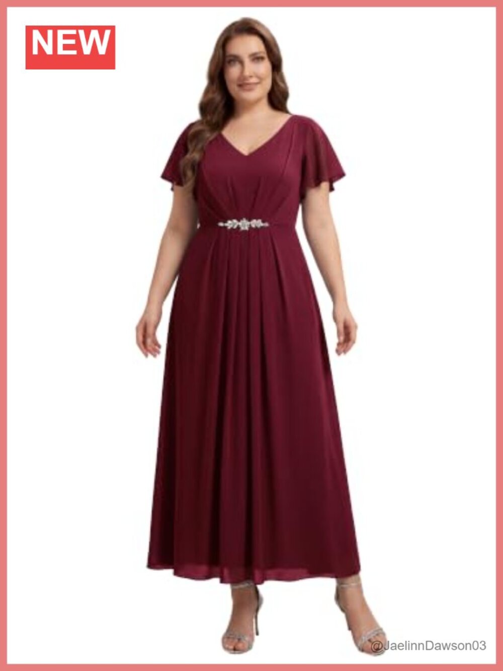 Plus Size V-Neck Chiffon Maxi Formal Mother of Bride Dress